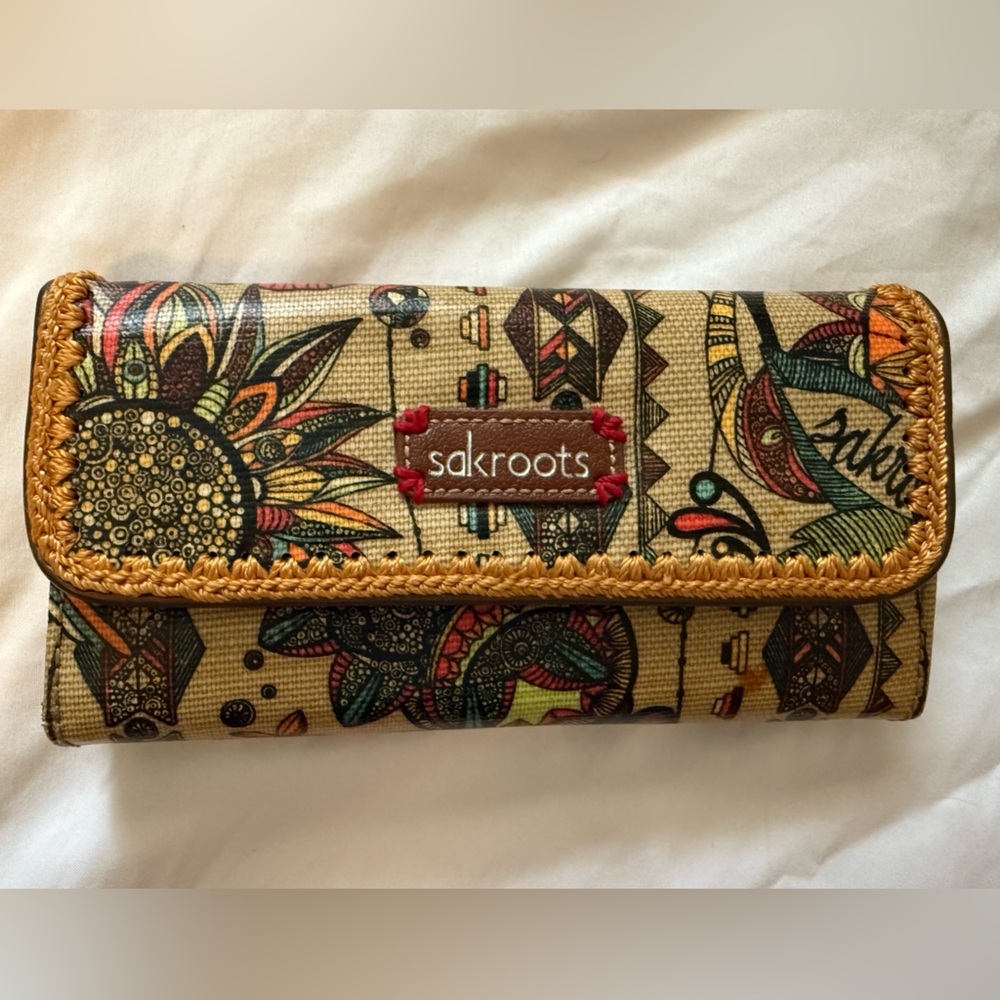 Sakroots Sunflower Patterned Wallet with Red and Green Accents